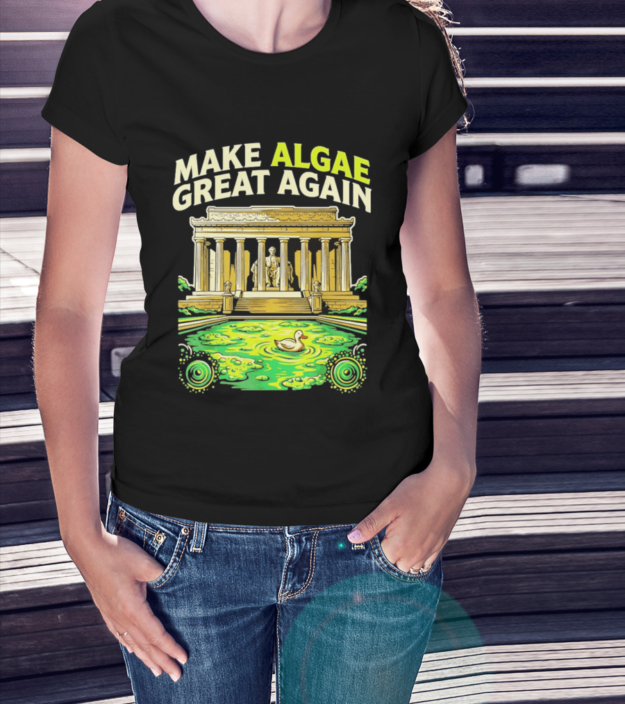 Make Algae Great Again Greek Temple Duck Pond Political Satire T-Shirt