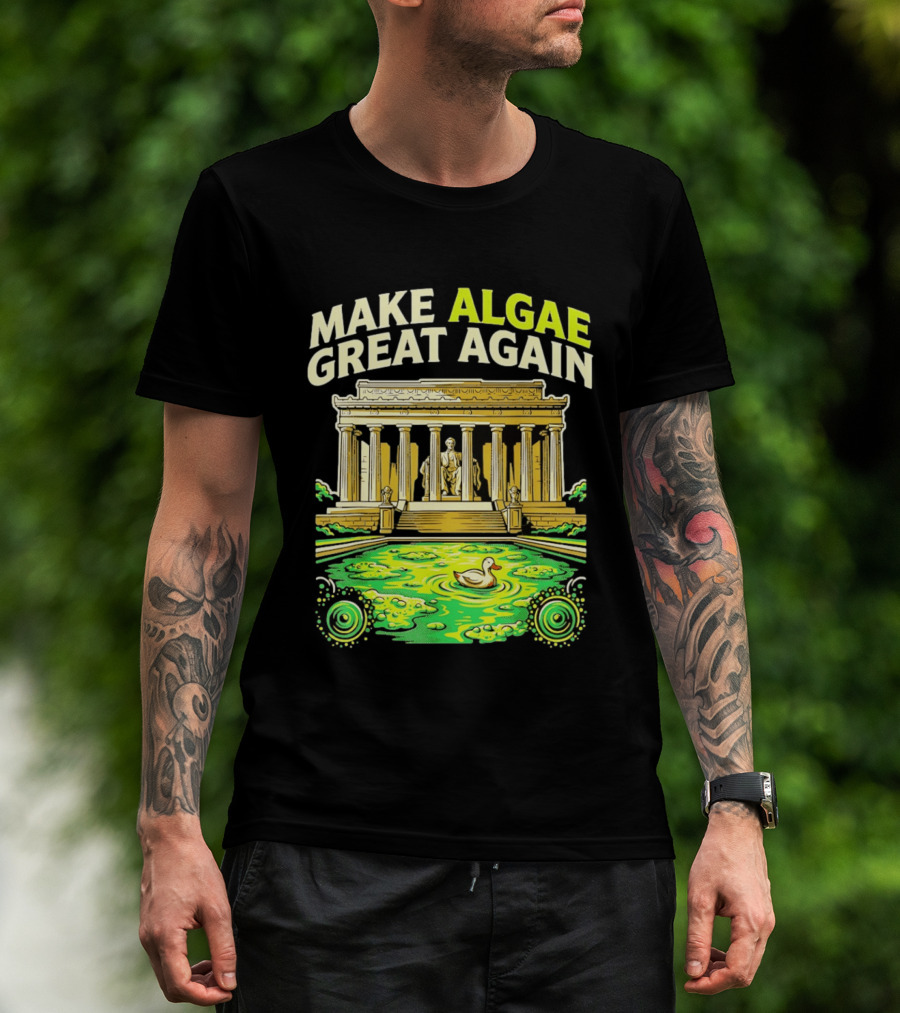 Make Algae Great Again Greek Temple Duck Pond Political Satire T-Shirt