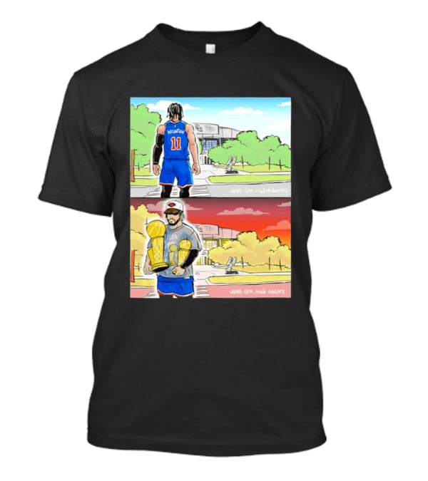Maki Brunson NY Knicks Jalen Brunson NBA Champs June 13th Morning Night Trophy Comic T-Shirt