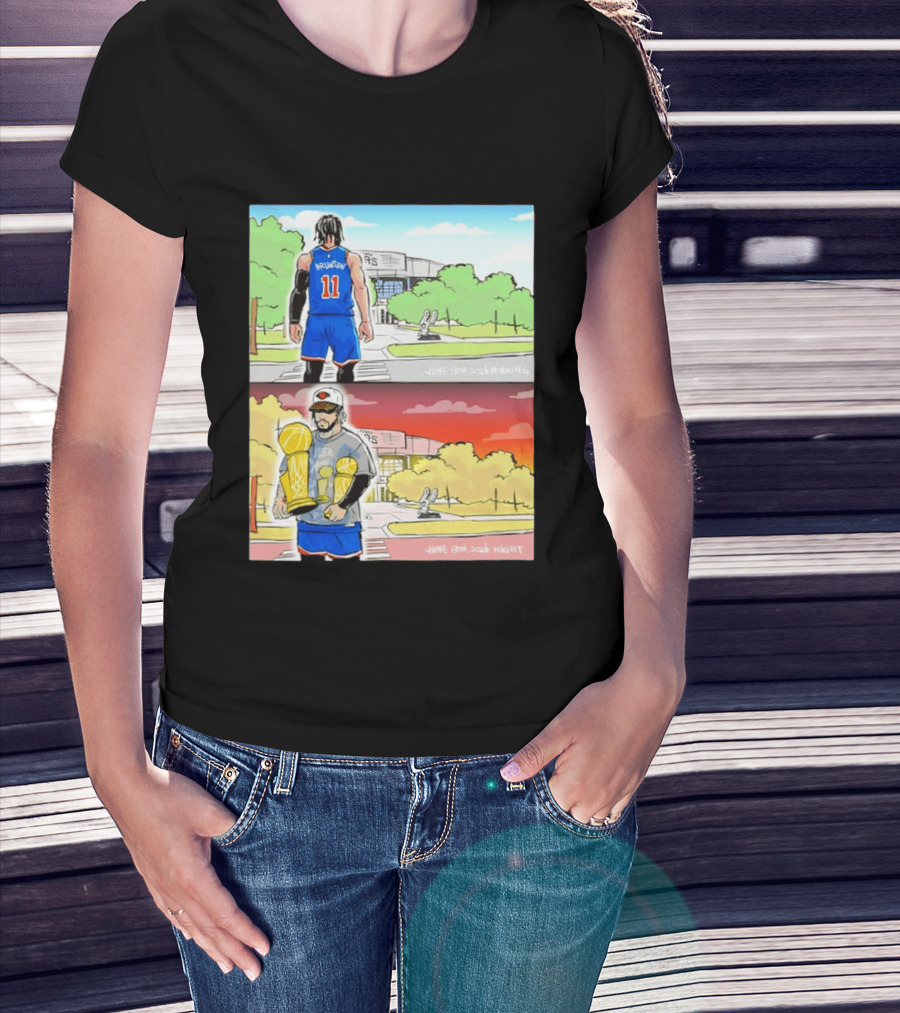 Maki Brunson NY Knicks Jalen Brunson NBA Champs June 13th Morning Night Trophy Comic T-Shirt