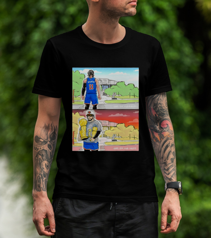 Maki Brunson NY Knicks Jalen Brunson NBA Champs June 13th Morning Night Trophy Comic T-Shirt