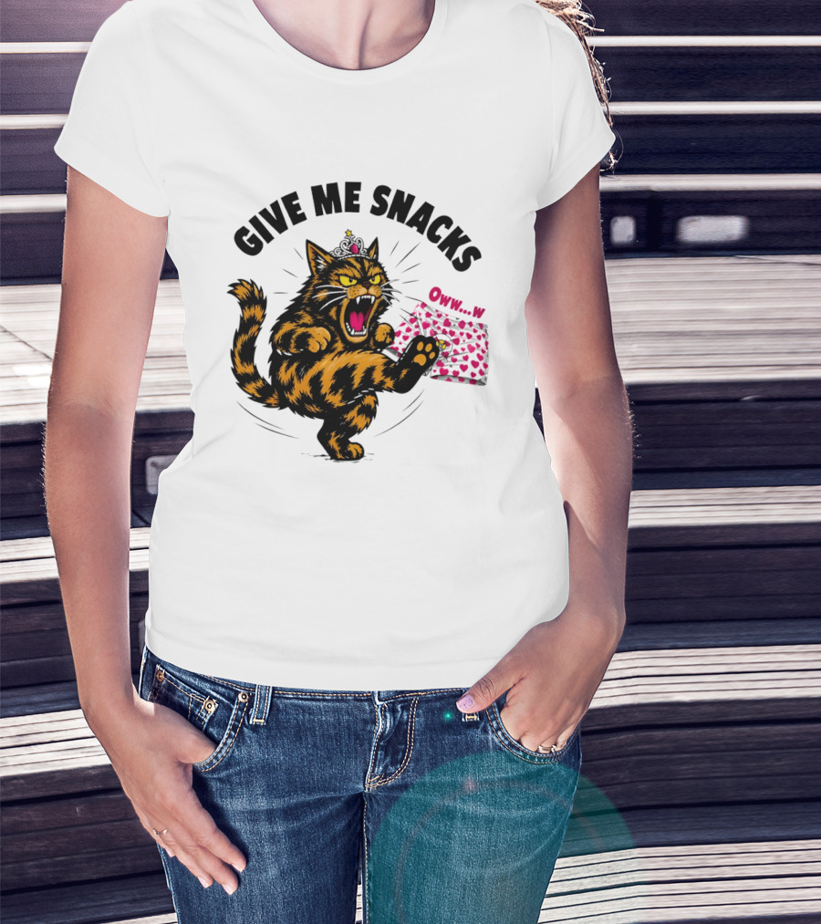 Cat Crown Give Me Snacks Owww W Wild Feline Fun T-Shirt