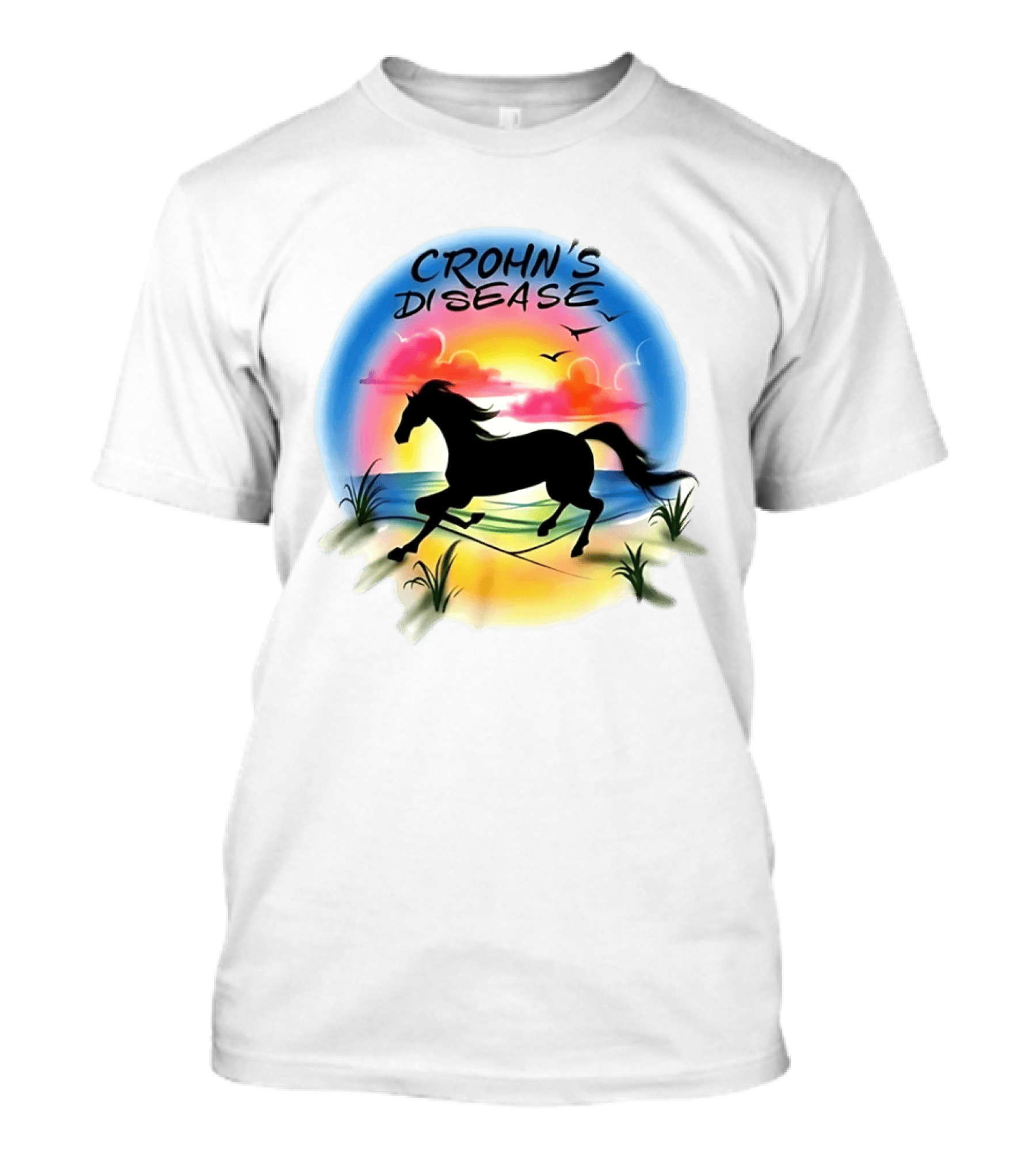 Crohn's Disease Horse Silhouette Beach Sunset Scene T-Shirt