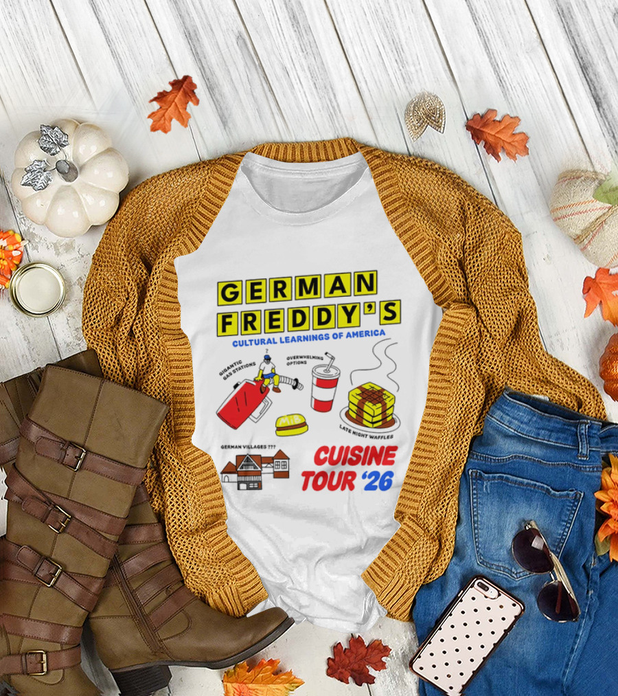 German Freddy's Cultural Learnings of America Cuisine Tour '26 Waffles Gas Burger T-Shirt