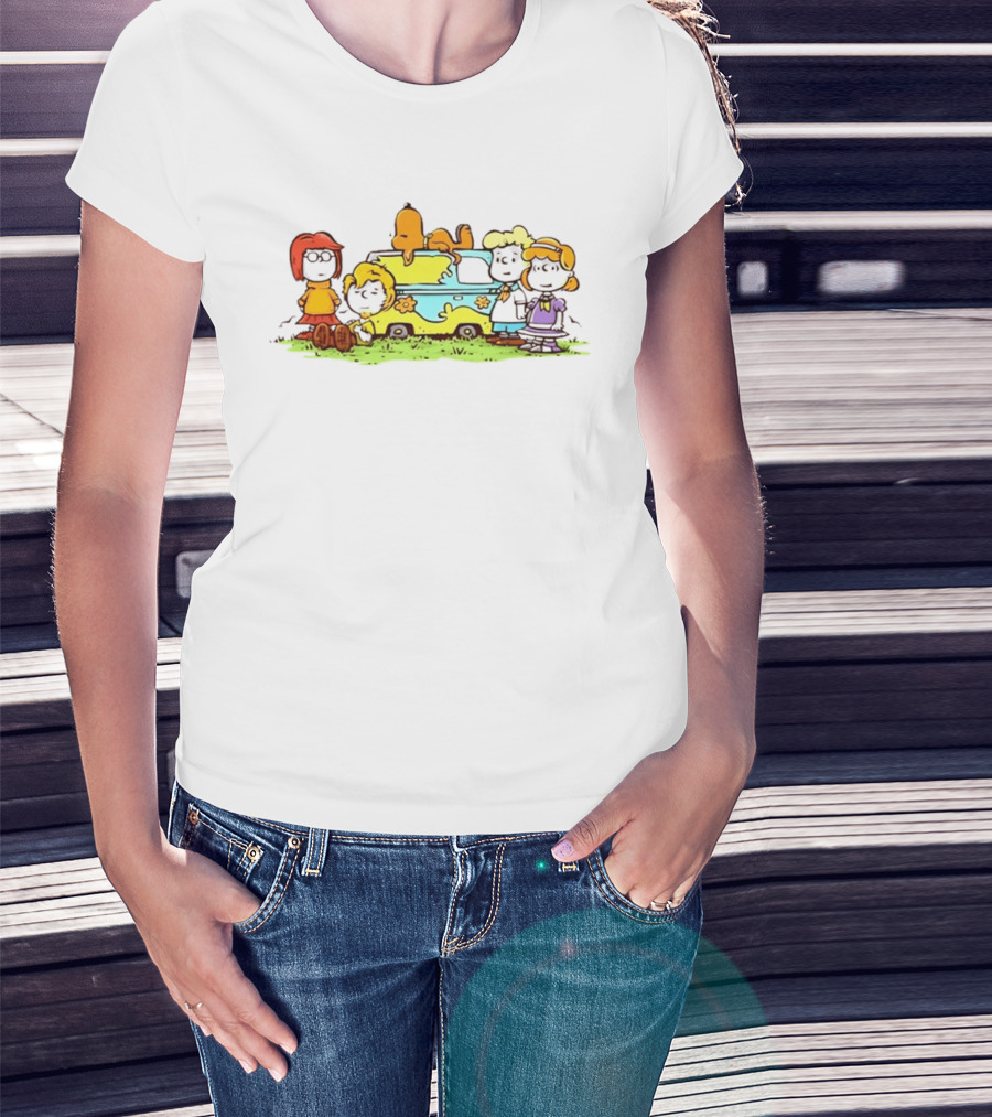 Scooby Doo Snoopy Crossover With Mystery Machine And Peanuts Characters T-Shirt
