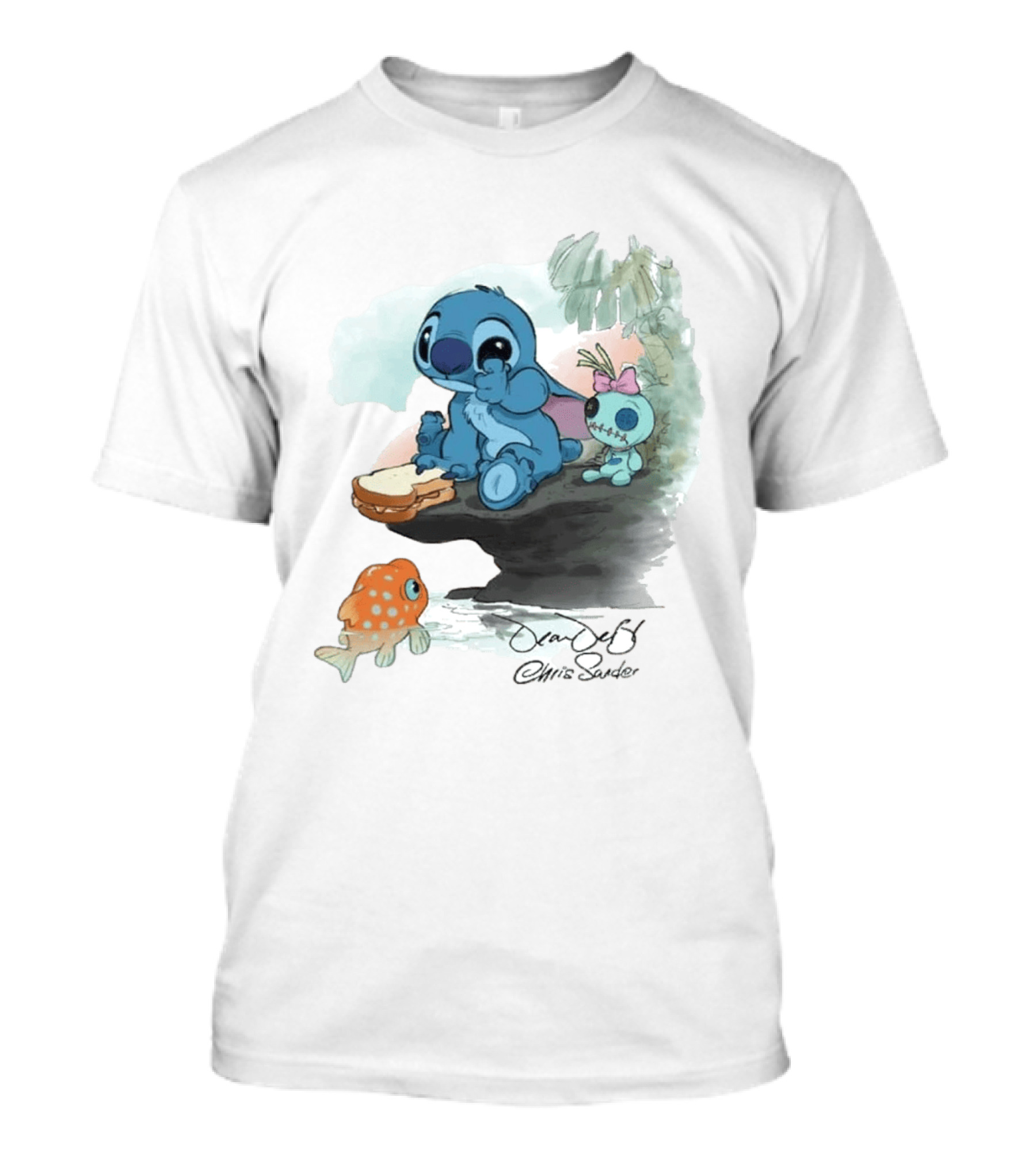 Lilo & Stitch Ohana Alii Stitch And Scrump With Fish And Sandwich T-Shirt