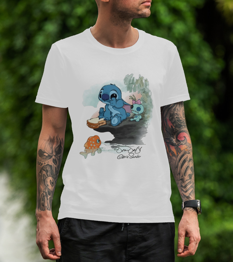 Lilo & Stitch Ohana Alii Stitch And Scrump With Fish And Sandwich T-Shirt