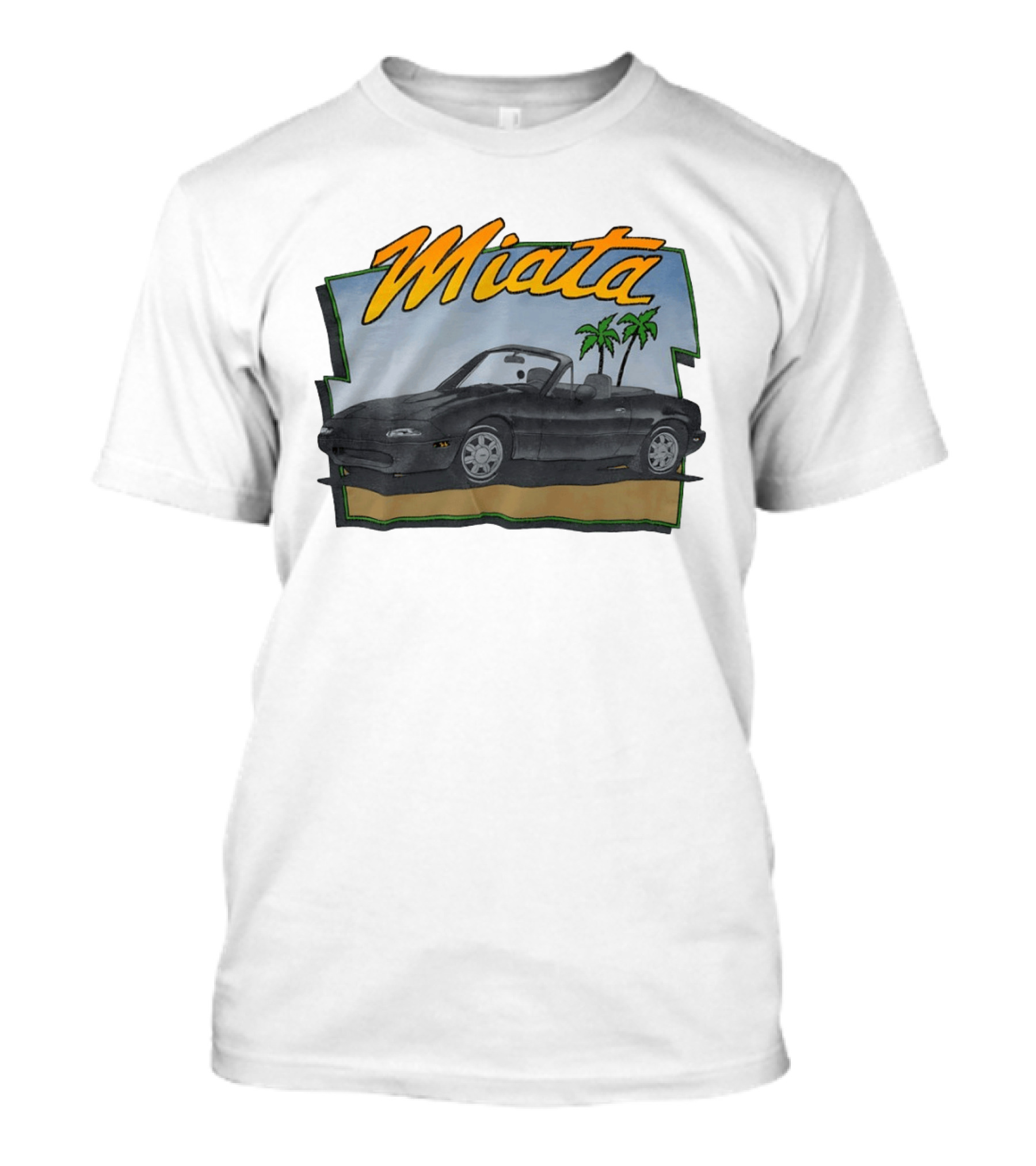 Miata Mazda NA Roadster Convertible With Palm Trees Beach Scene T-Shirt