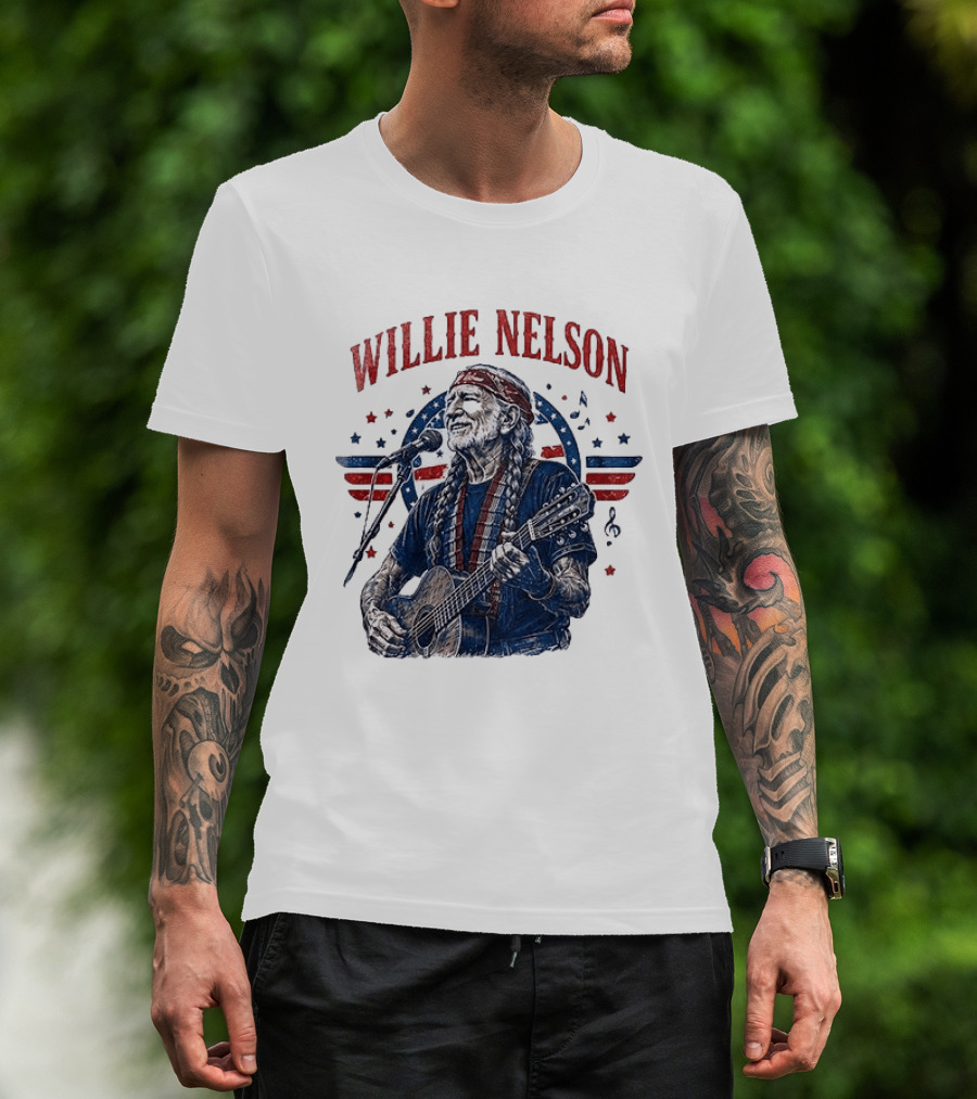 Willie Nelson America The Queen Of Country 250 Years Of Freedom USA Flag Guitar And Microphone T-Shirt