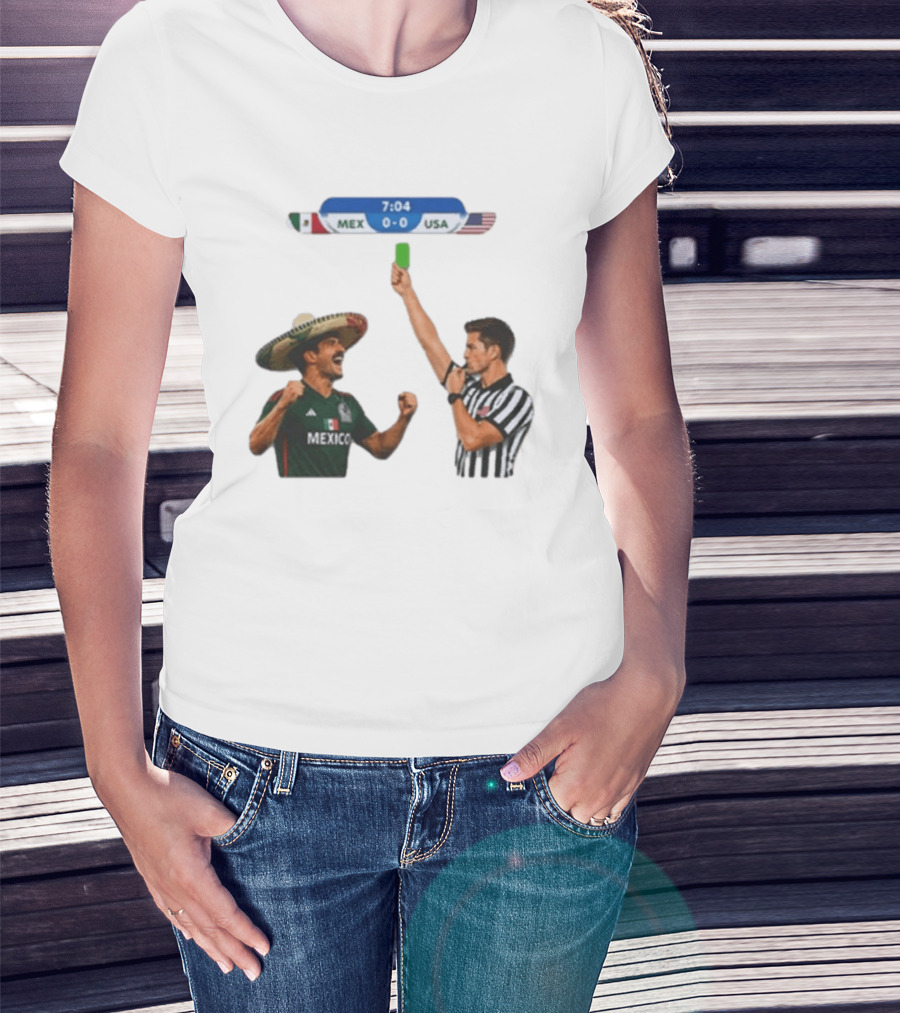 Mexico USA Soccer Rivalry Green Card Referee Moment T-Shirt