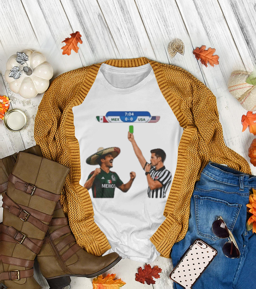 Mexico USA Soccer Rivalry Green Card Referee Moment T-Shirt