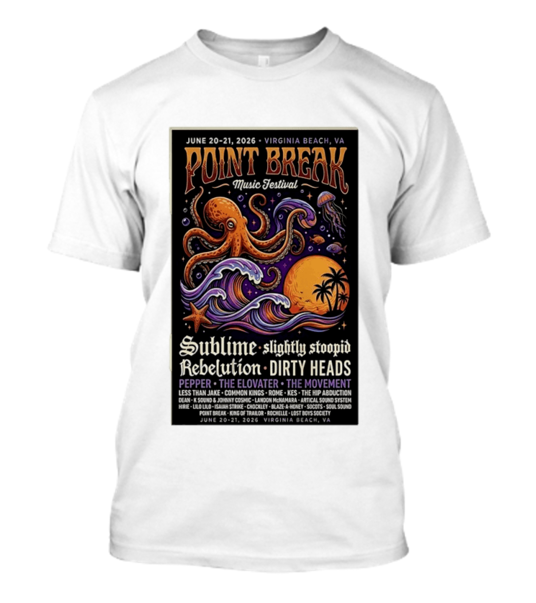 Point Break Music Festival 2026 Virginia Beach Sublime Slightly Stoopid Rebelution Dirty Heads Pepper T-Shirt