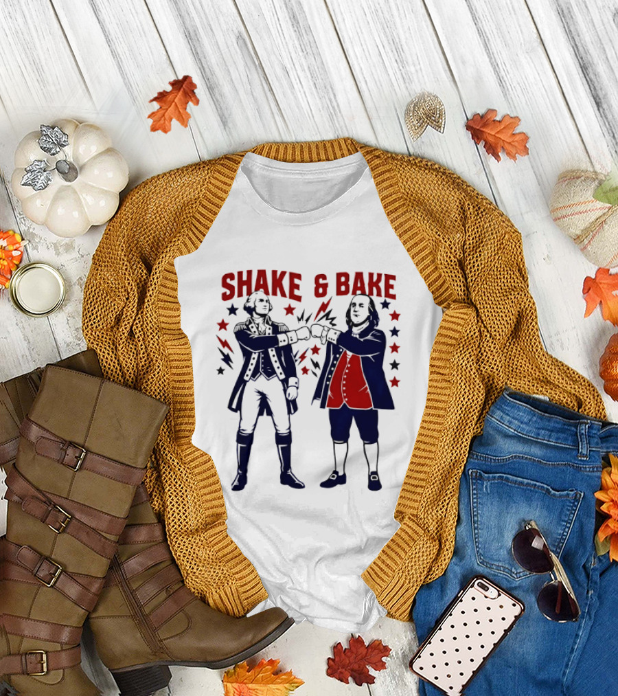 George Washington Benjamin Franklin Shake and Bake Patriotic Founding Fathers 4th of July T-Shirt