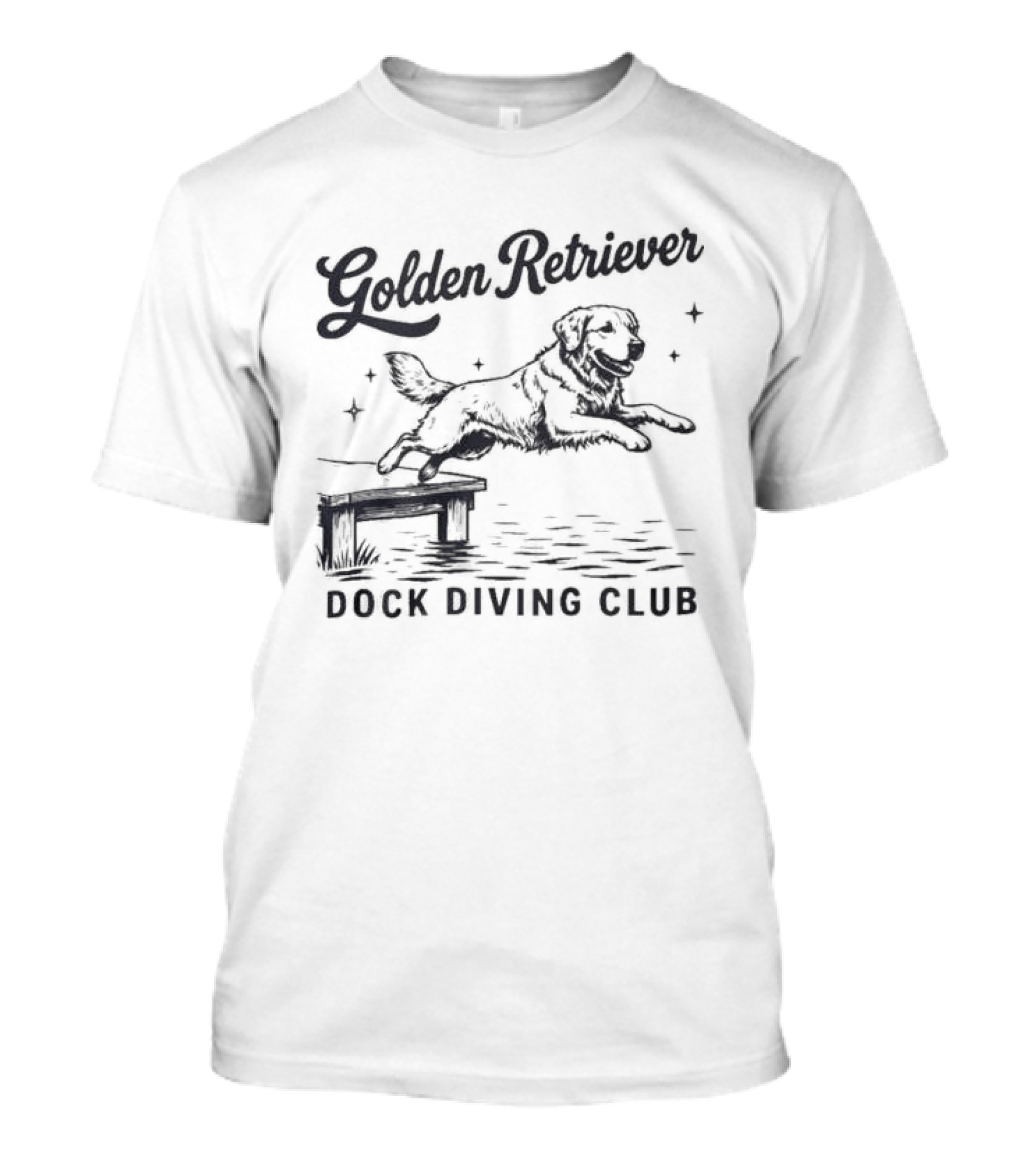 Golden Retriever Dock Diving Club Vintage Style Black And White Dog T-Shirt