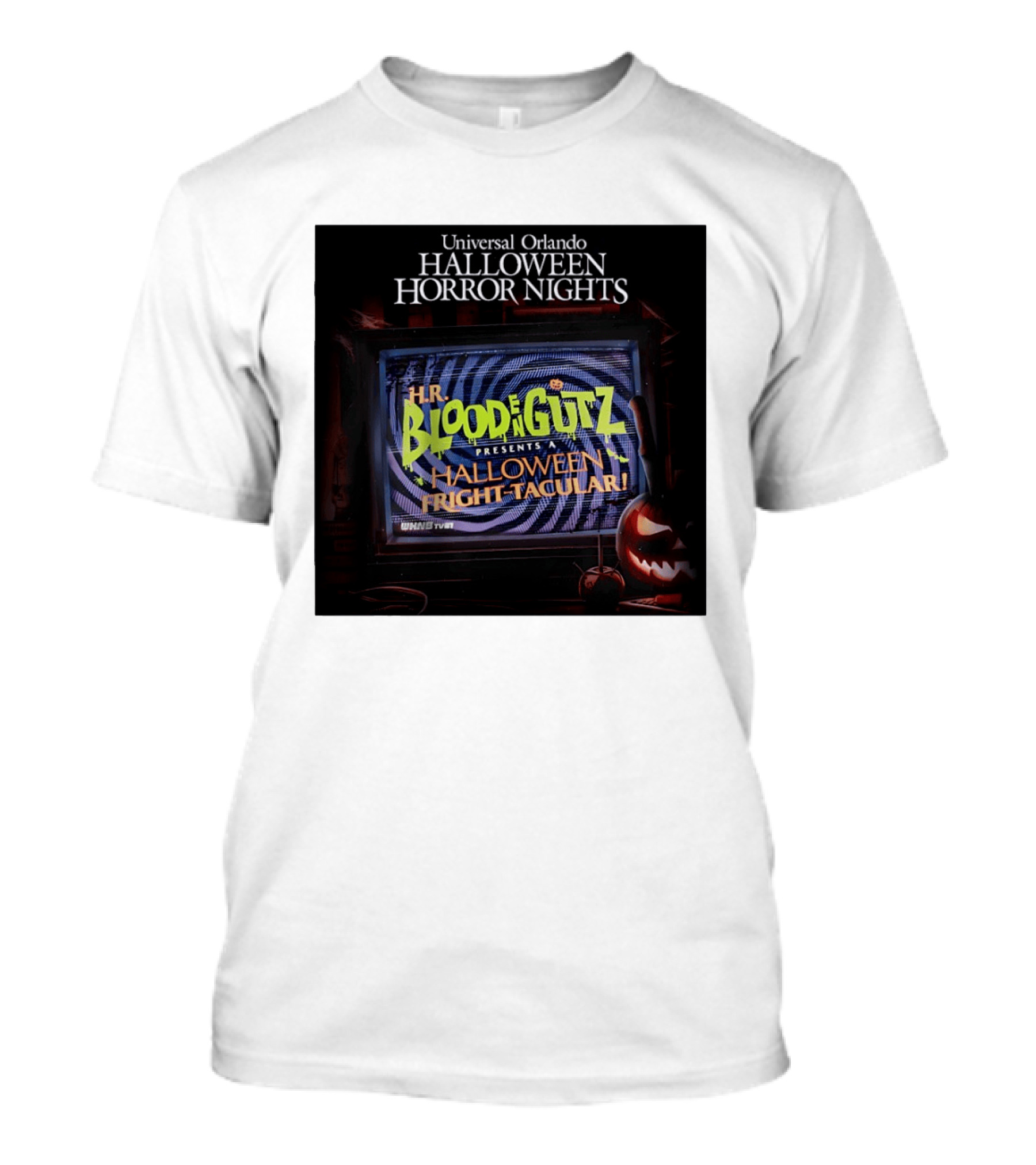Universal Orlando Halloween Horror Nights HR Blood N Gutz Presents A Halloween Fright Tacular TV Experience T-Shirt
