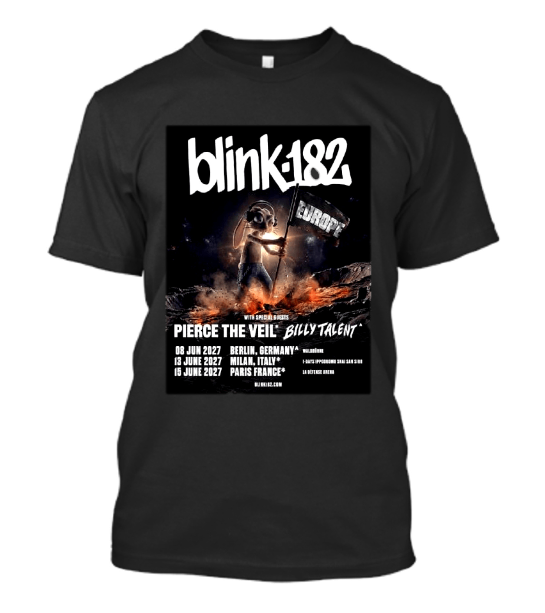 Blink 182 Europe Tour 2027 Dates Germany Italy France With Pierce The Veil Billy Talent T-Shirt