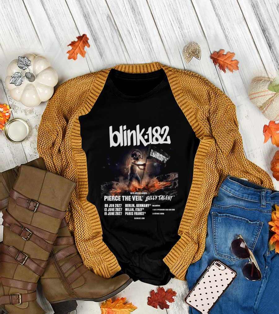 Blink 182 Europe Tour 2027 Dates Germany Italy France with Pierce the Veil Billy Talent T-Shirt