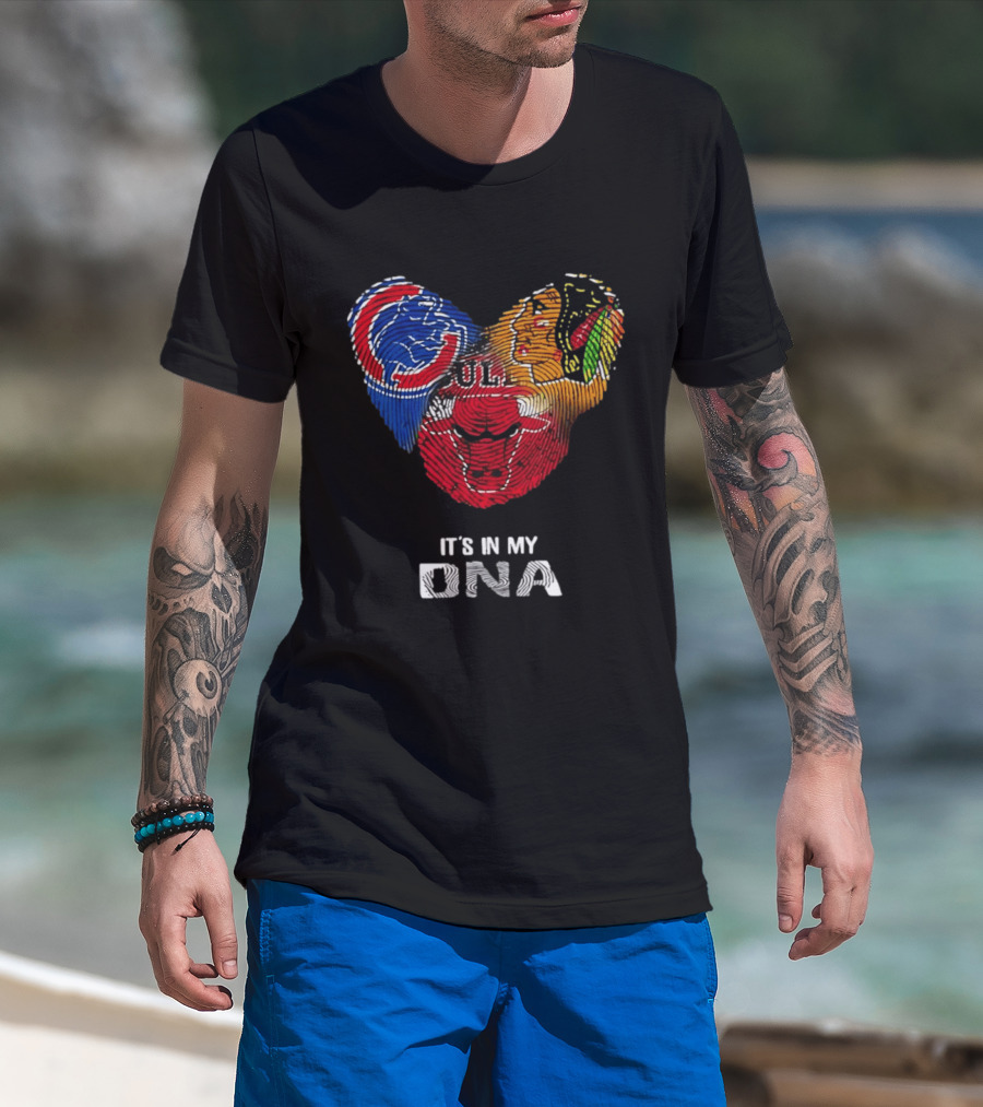 Chicago Blackhawks Bulls Cubs It's In My DNA Fingerprint Logos T-Shirt