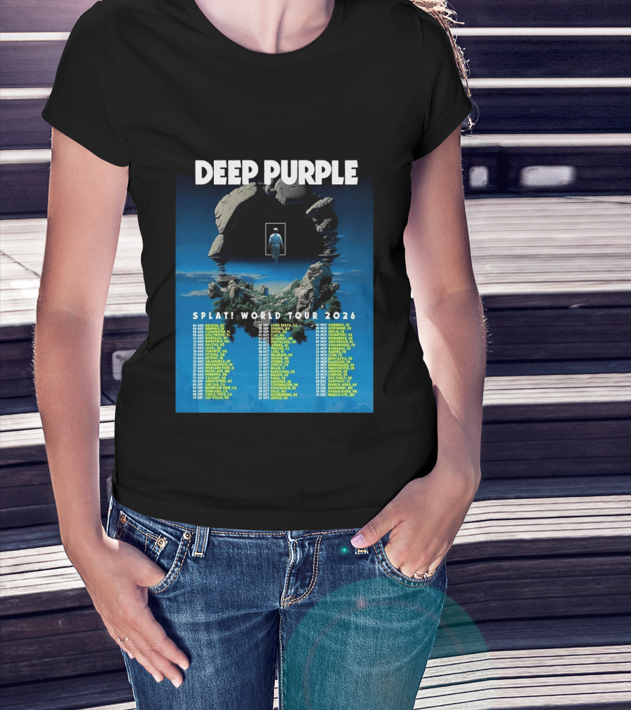 Deep Purple Splat World Tour 2026 Schedule And Dates Raleigh To Mexico City T-Shirt