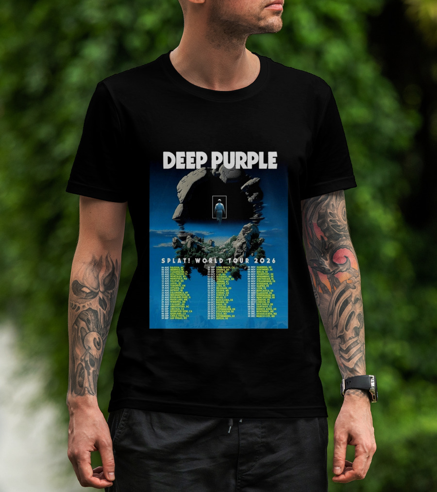 Deep Purple Splat World Tour 2026 Schedule And Dates Raleigh To Mexico City T-Shirt