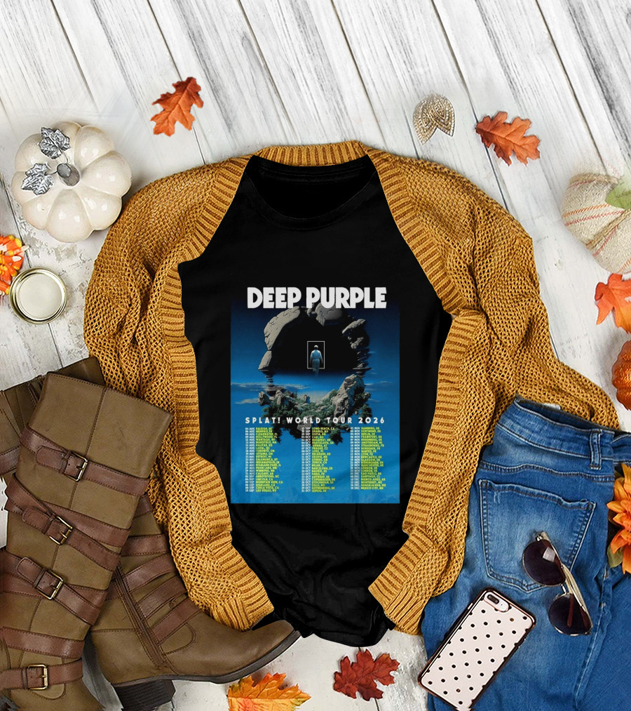 Deep Purple Splat World Tour 2026 Schedule and Dates Raleigh to Mexico City T-Shirt