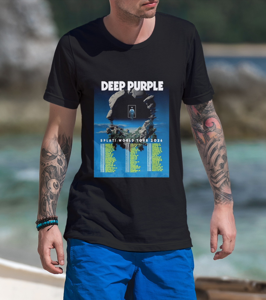 Deep Purple Splat World Tour 2026 Schedule And Dates Raleigh To Mexico City T-Shirt