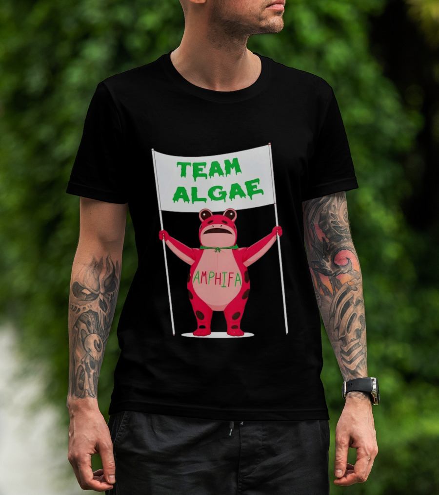 Team Algae Amphifa Frog Holding Banner T-Shirt