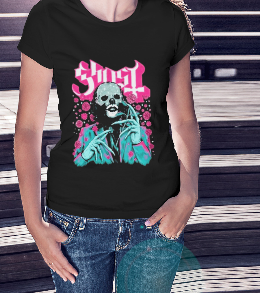Ghost Band Summer 2026 Exclusive Floral Lachryma Pink Roses Skull T-Shirt
