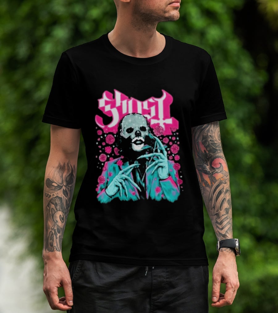 Ghost Band Summer 2026 Exclusive Floral Lachryma Pink Roses Skull T-Shirt