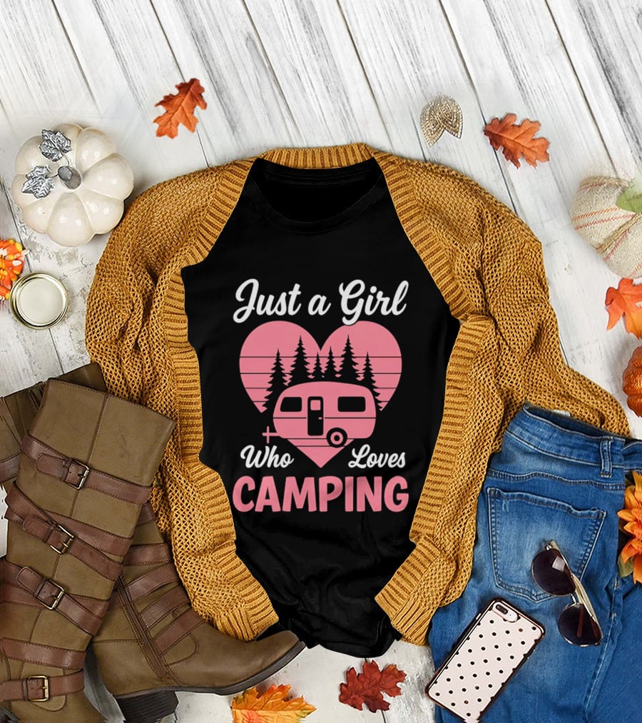 Just a Girl Who Loves Camping Heart Forest Camper T-Shirt