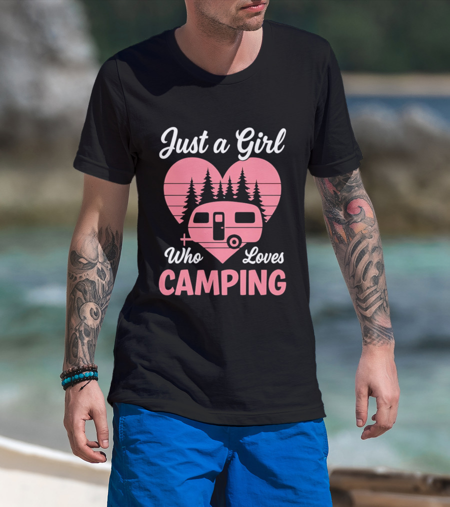 Just A Girl Who Loves Camping Heart Forest Camper T-Shirt