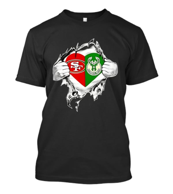 Milwaukee Bucks San Francisco 49ers Heart Scratch T-Shirt