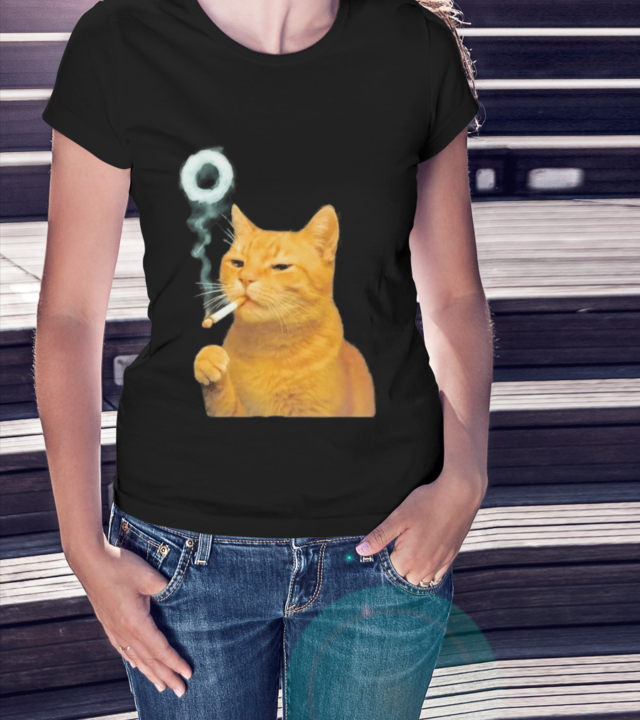 Smoking Cat With Cigarette And Smoke Ring T-Shirt
