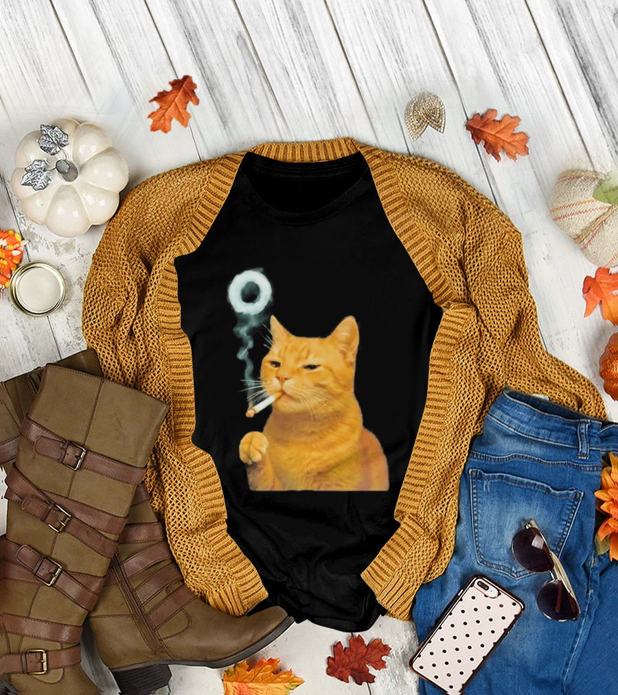 Smoking Cat with Cigarette and Smoke Ring T-Shirt