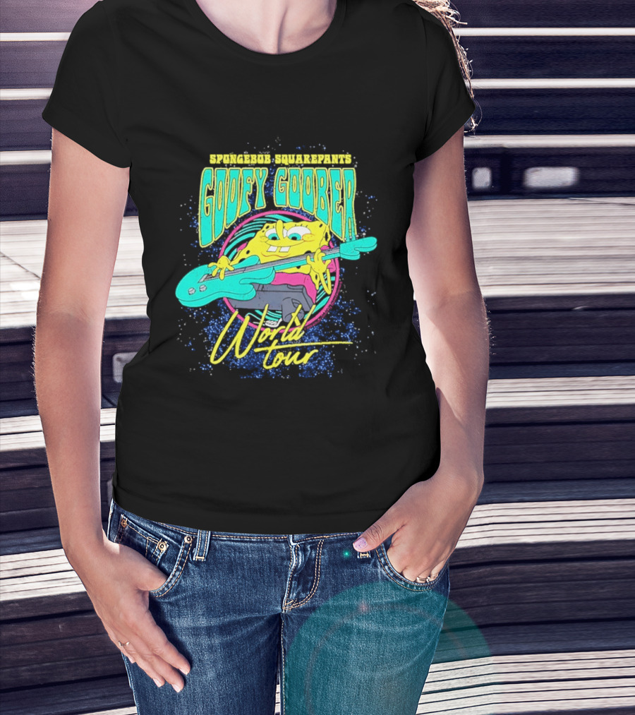 Sponge SquarePants Goofy Goober World Tour Rocking Out With Guitar T-Shirt
