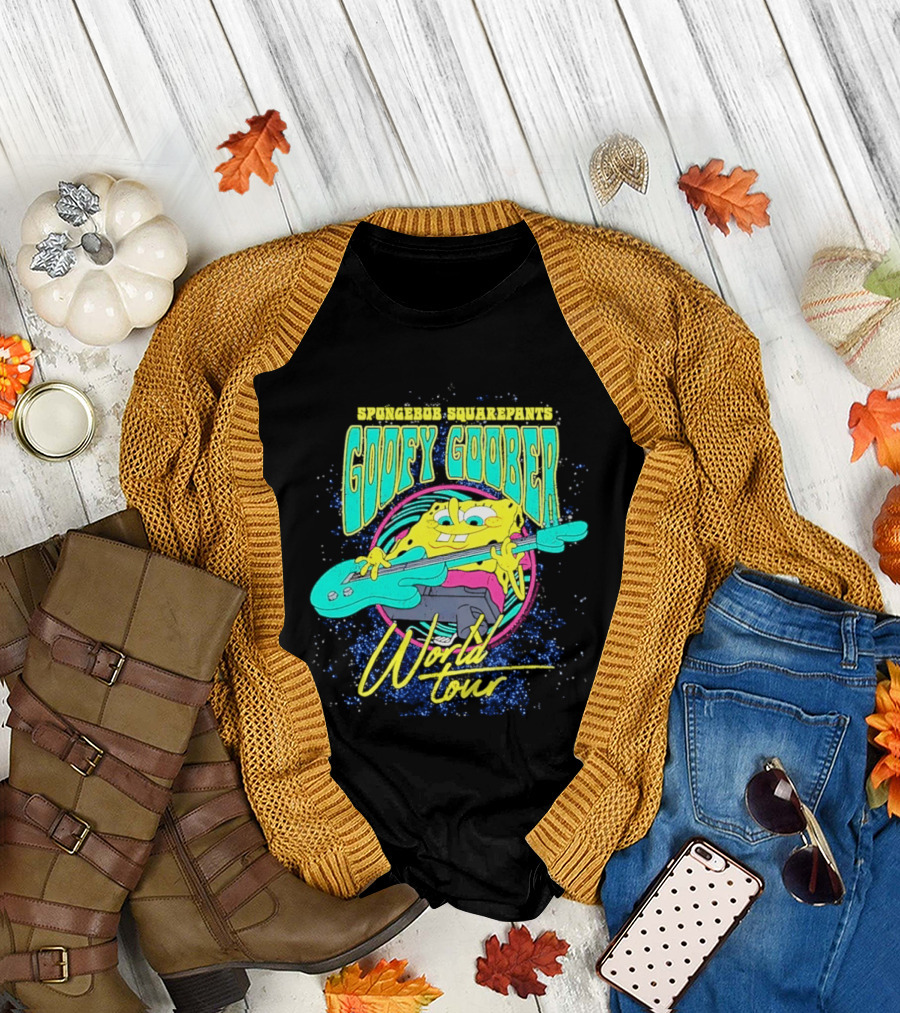 Sponge SquarePants Goofy Goober World Tour Rocking Out with Guitar T-Shirt