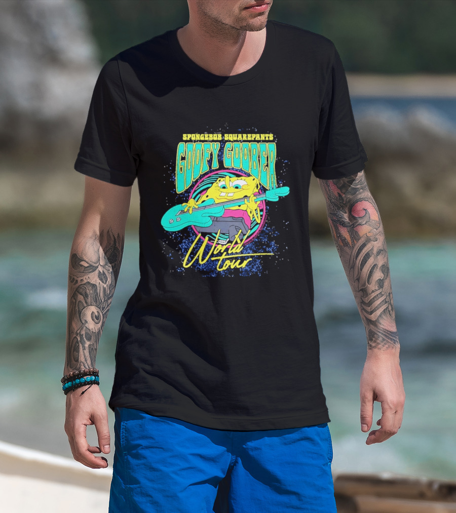 Sponge SquarePants Goofy Goober World Tour Rocking Out With Guitar T-Shirt