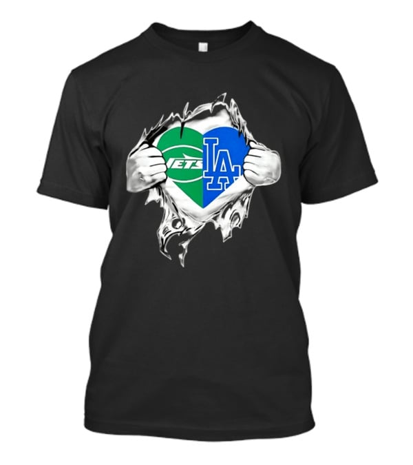 New York Jets Los Angeles Dodgers Heart Scratch T-Shirt