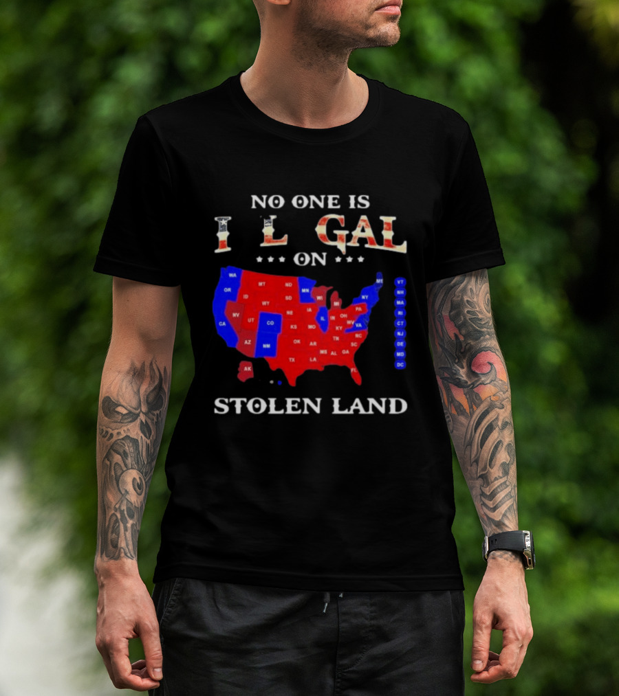 No One Is Illegal On Stolen Land USA Map Red And Blue States T-Shirt