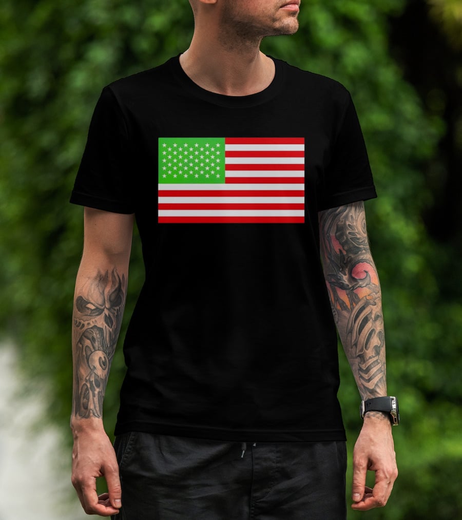 Team Algae Reflecting Pond Green Stars United States National Flag USA 4th Of July T-Shirt