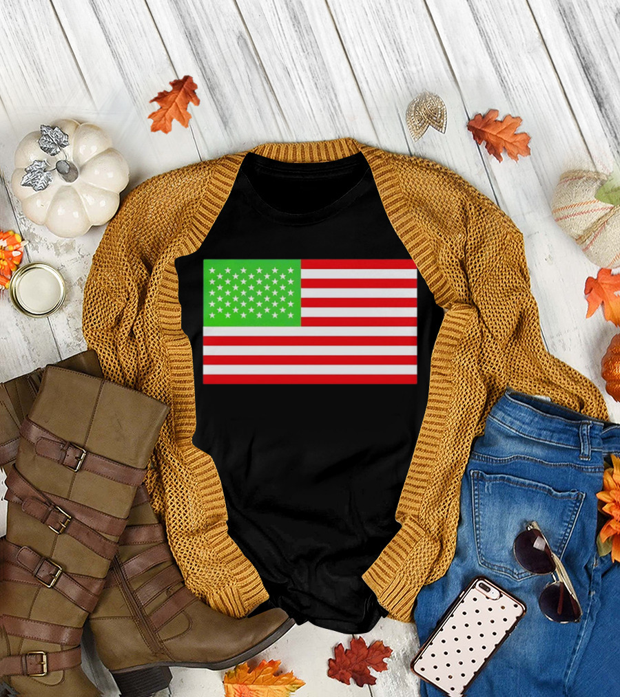 Team Algae Reflecting Pond Green Stars United States National Flag USA 4th of July T-Shirt