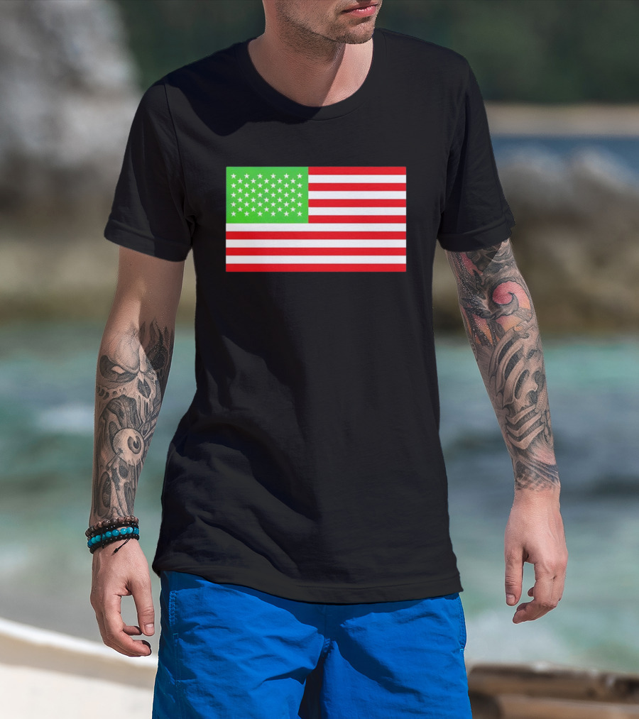 Team Algae Reflecting Pond Green Stars United States National Flag USA 4th Of July T-Shirt