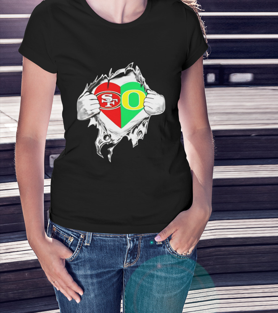 Oregon Ducks San Francisco 49ers Heart Style Logos T-Shirt