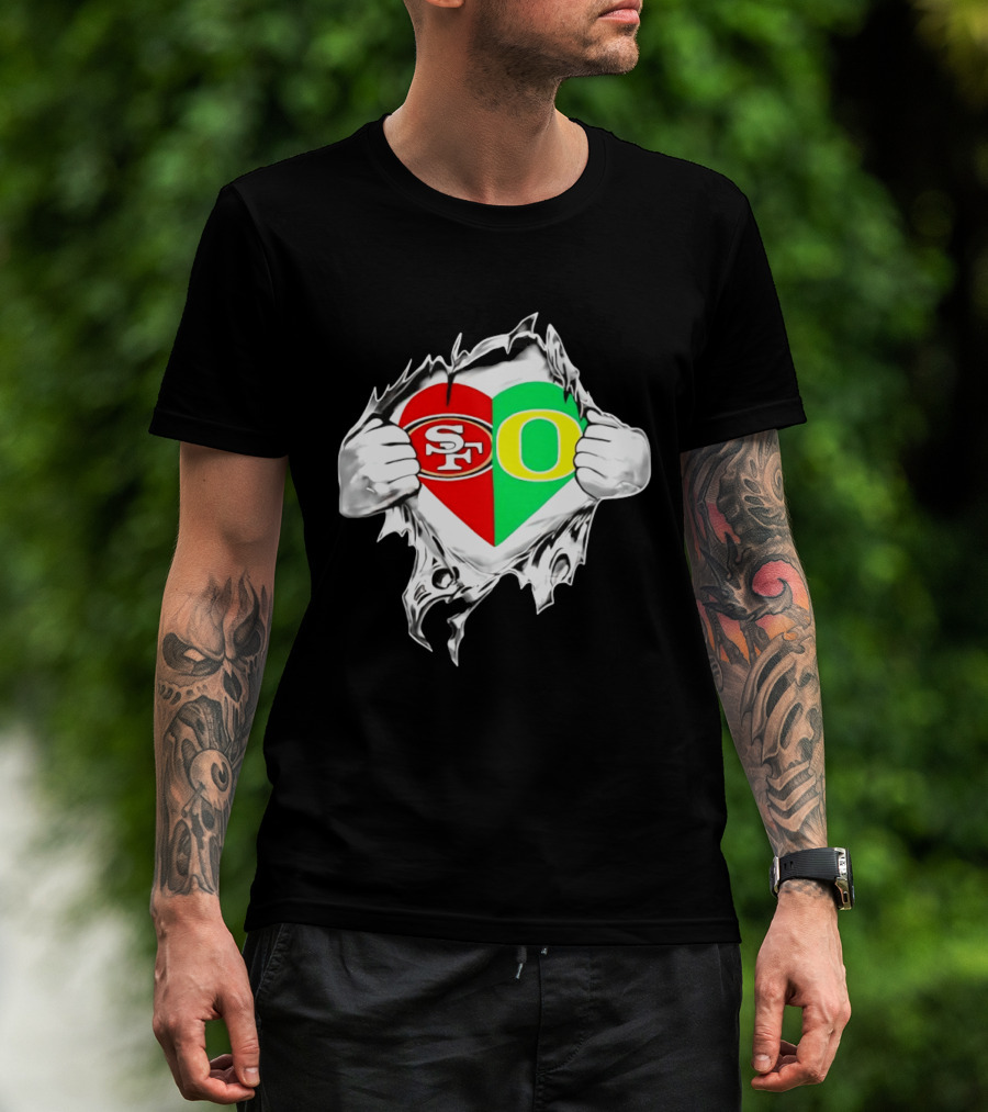 Oregon Ducks San Francisco 49ers Heart Style Logos T-Shirt