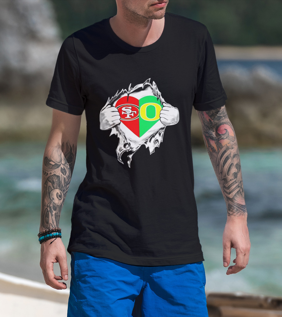 Oregon Ducks San Francisco 49ers Heart Style Logos T-Shirt