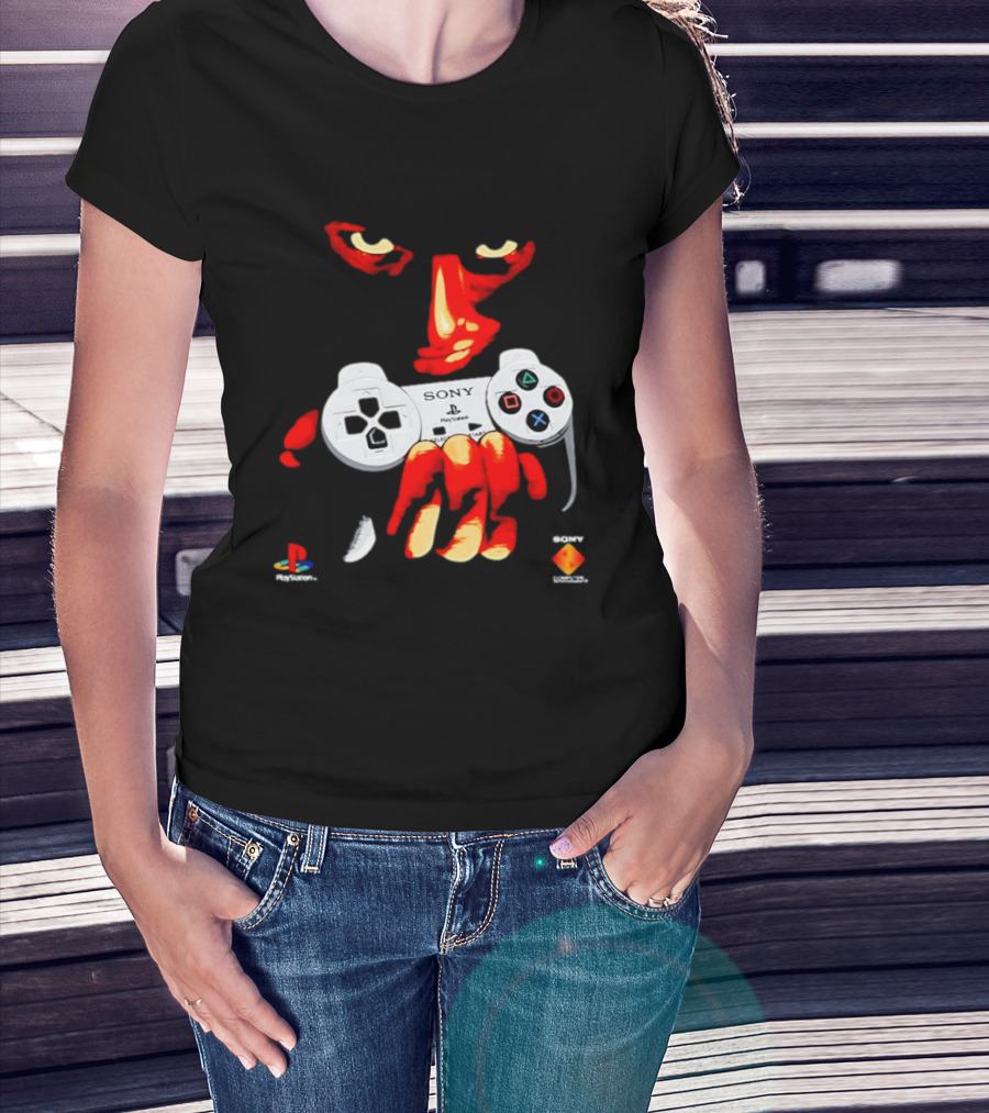 Sony PlayStation Controller 1996 Classic Design With Iconic Red Monster Hand T-Shirt