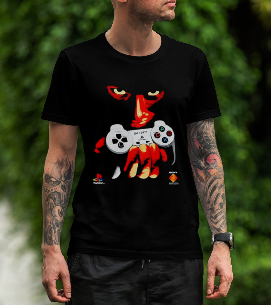 Sony PlayStation Controller 1996 Classic Design With Iconic Red Monster Hand T-Shirt