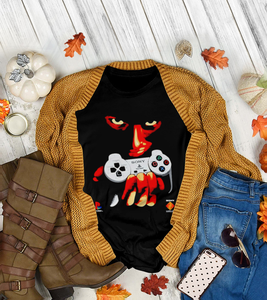 Sony PlayStation Controller 1996 Classic Design with Iconic Red Monster Hand T-Shirt