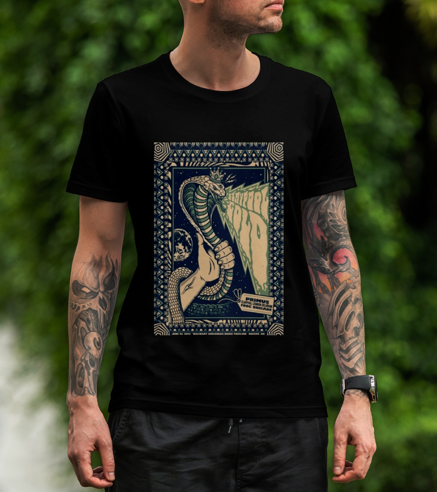 Primus June 17 2023 Walmart Arkansas Amphitheater Clapool Lennon Delirium Frog Brigade Concert Snake Earth T-Shirt