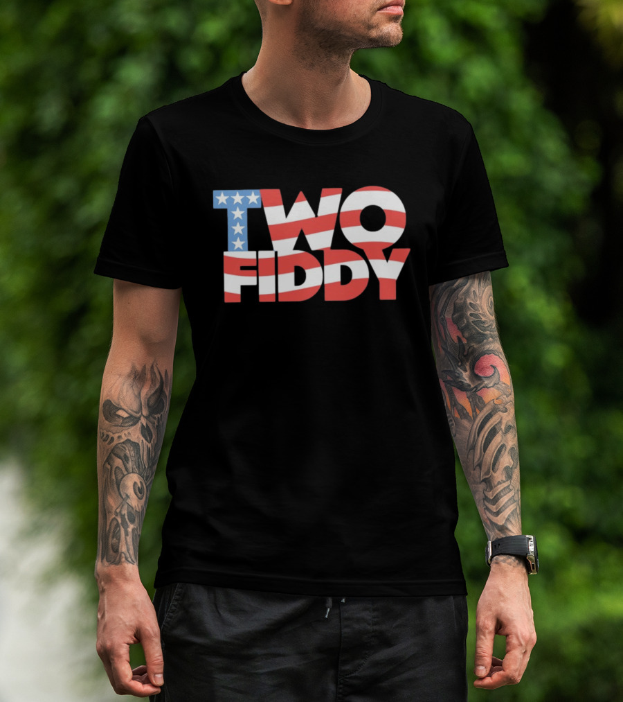 Two Fiddy American Flag Red White Blue Stars Stripes T-Shirt